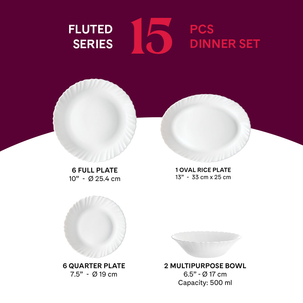 Larah by Borosil, Blue Iris Dinner Set 15 pc Set: Serves 6