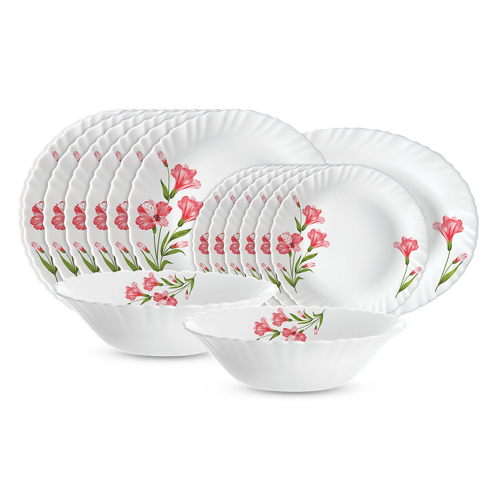 Larah by Borosil, Marina Peach Dinner Set 15 pc Set: Serves 6
