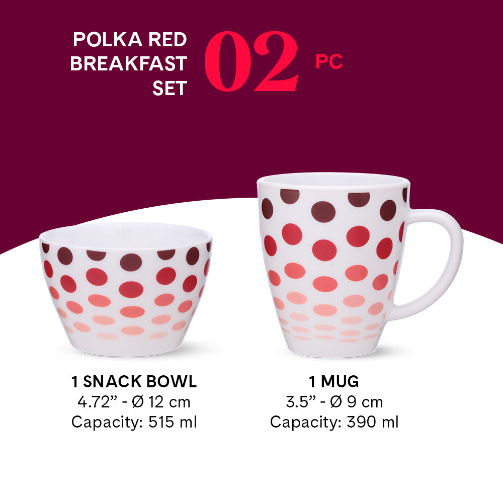 Larah by Borosil Polka Red Breakfast Set 2 pc Set