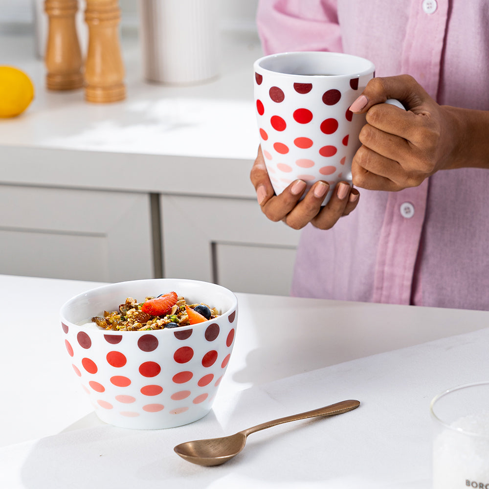 Larah by Borosil Polka Red Breakfast Set 2 pc Set