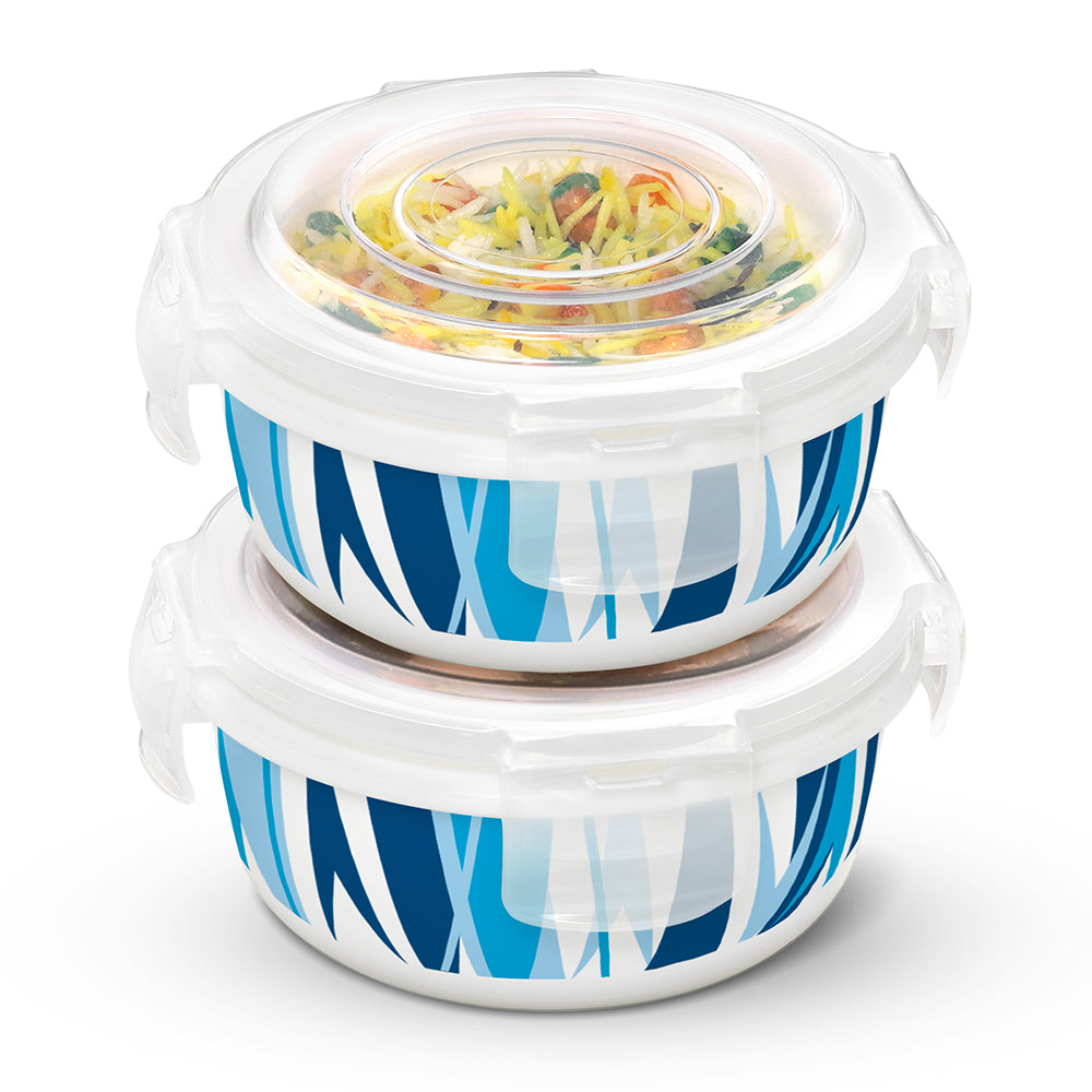 Larah By Borosil Geo Blue Klip N Store Storage Container 400 ml x 2