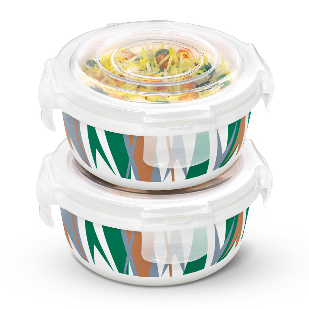 Larah By Borosil Geo Green Klip N Store Storage Container 400 ml x 2