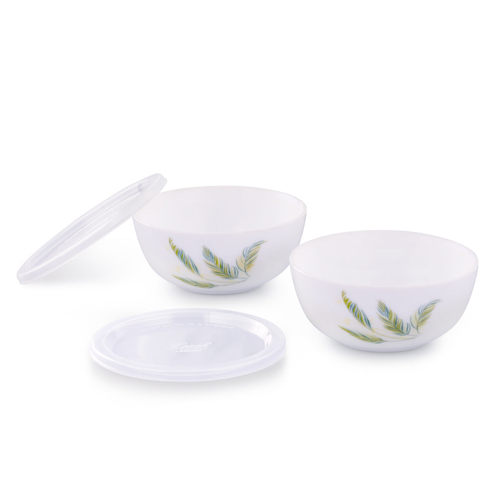 Larah by Borosil Breeze Snack Bowl with Cover 2 pc Set + 2 Lids