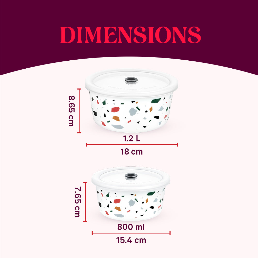 Larah By Borosil Confetti Storage Bowl Set 1.2 L + 800 ml