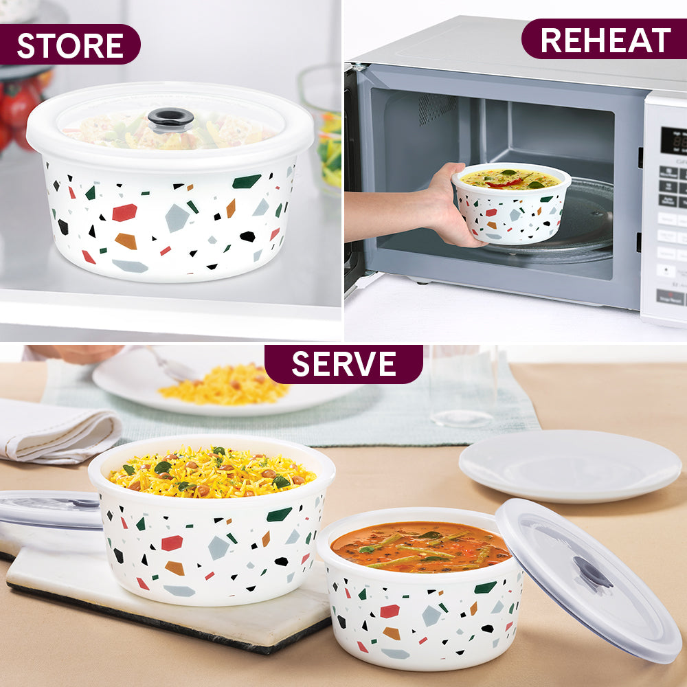 Larah By Borosil Confetti Storage Bowl Set 1.2 L + 800 ml