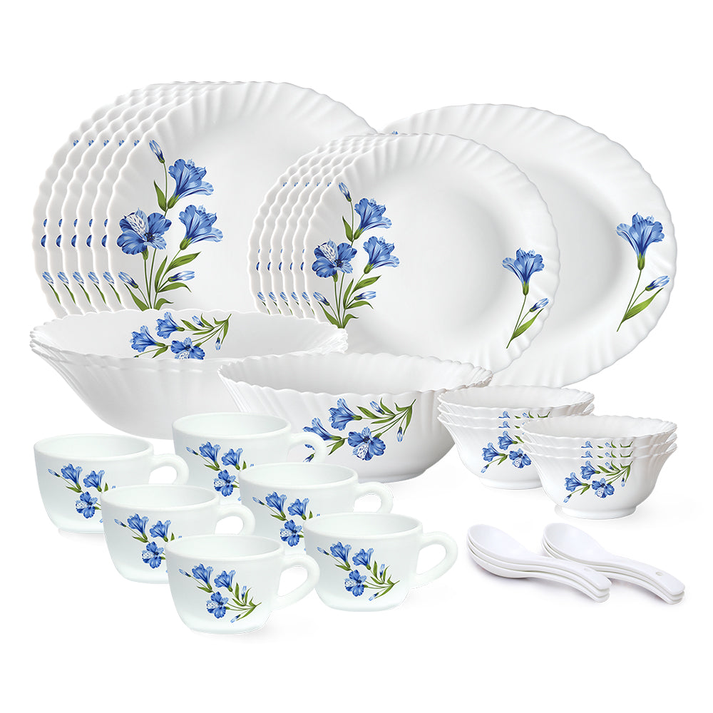 Larah by Borosil, Marina Blue Dinner Set 34 pc Set: Serves 6
