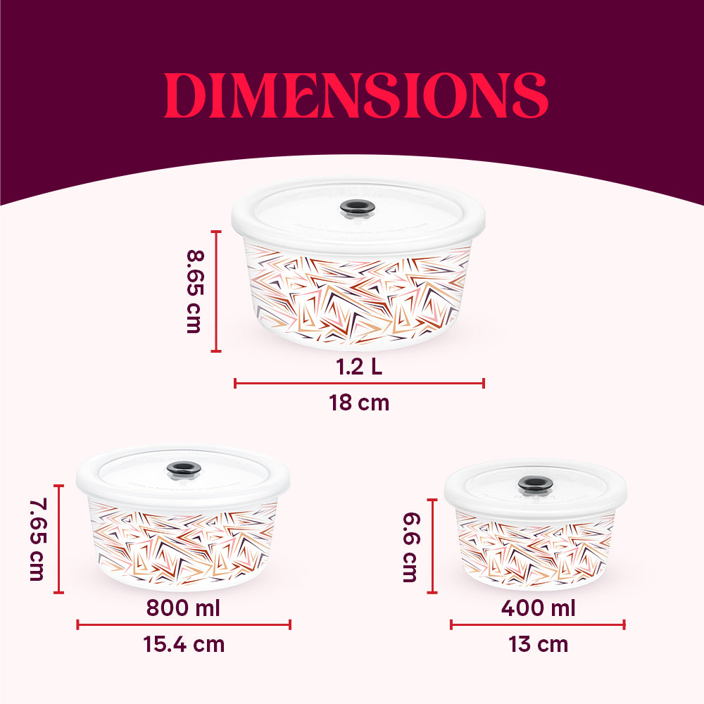 Larah By Borosil Comet Storage Bowl Set 1.2 L + 800 ml + 400 ml