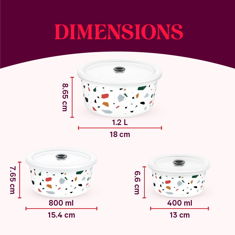 Larah By Borosil Confetti Storage Bowl Set 1.2 L + 800 ml + 400 ml