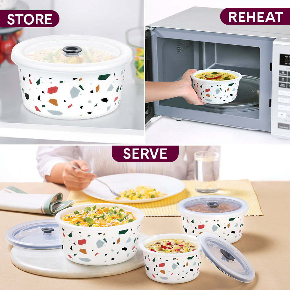 Larah By Borosil Confetti Storage Bowl Set 1.2 L + 800 ml + 400 ml