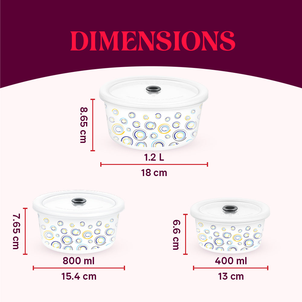 Larah By Borosil Jupiter Storage Bowl Set 1.2 L + 800 ml + 400 ml