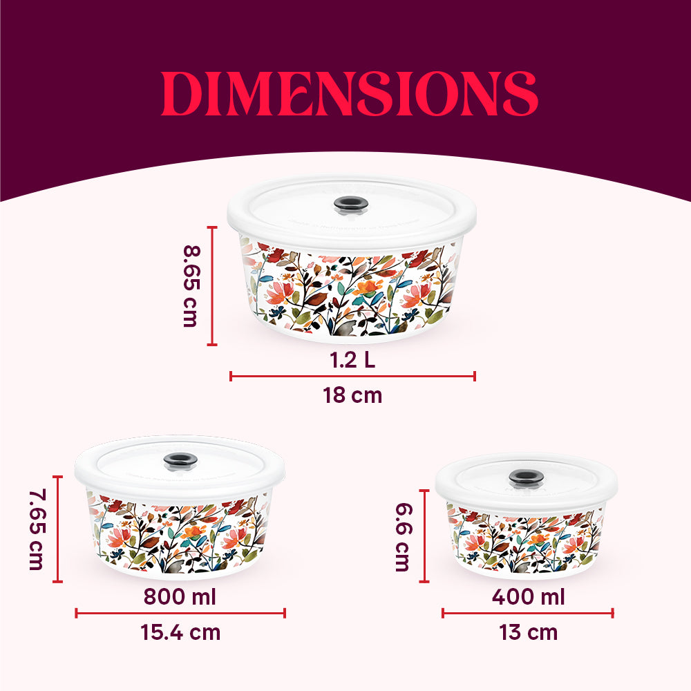 Larah By Borosil Lupin Storage Bowl Set 1.2 L + 800 ml + 400 ml