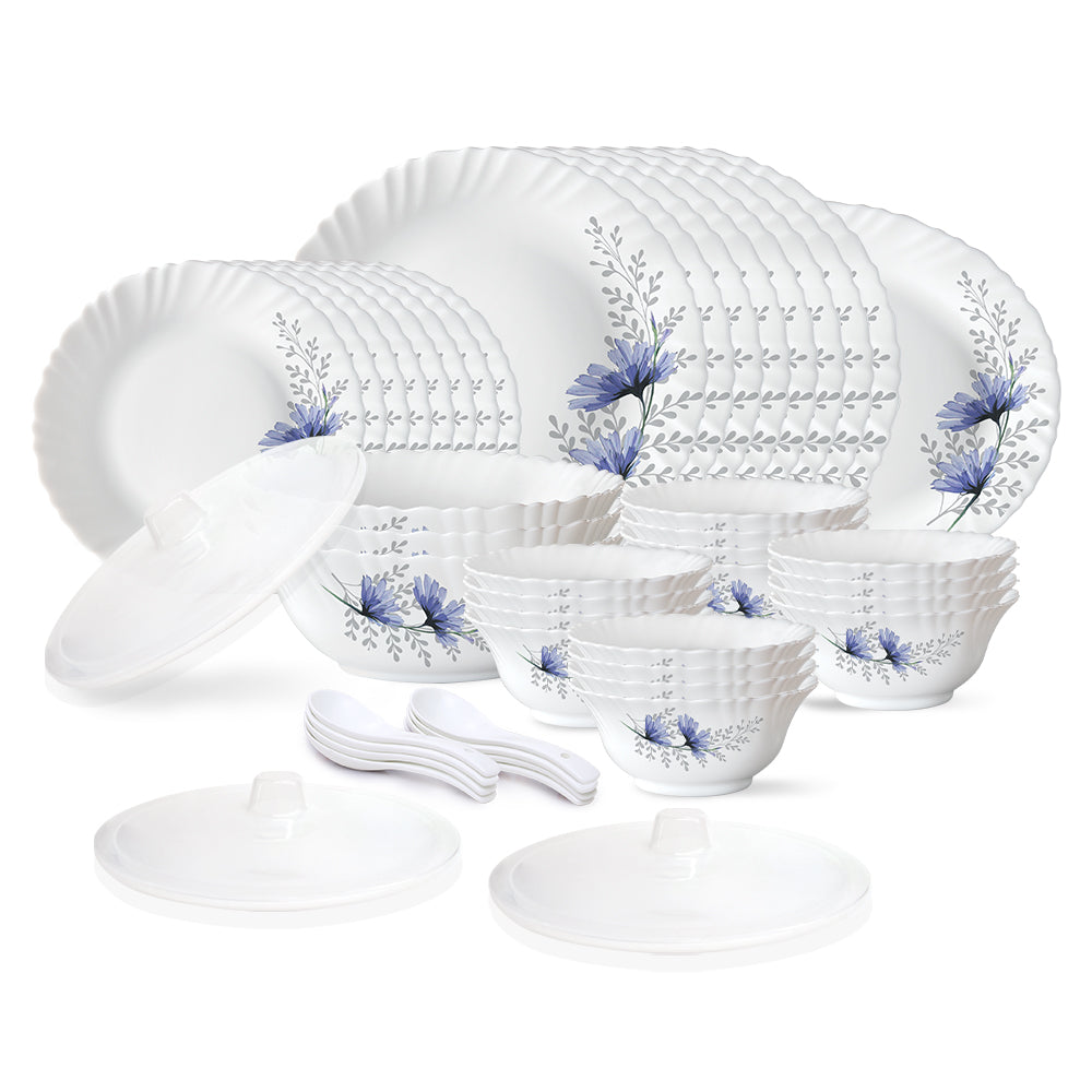 Larah by Borosil, Bellflower Dinner Set 44 pc Set: Serves 8