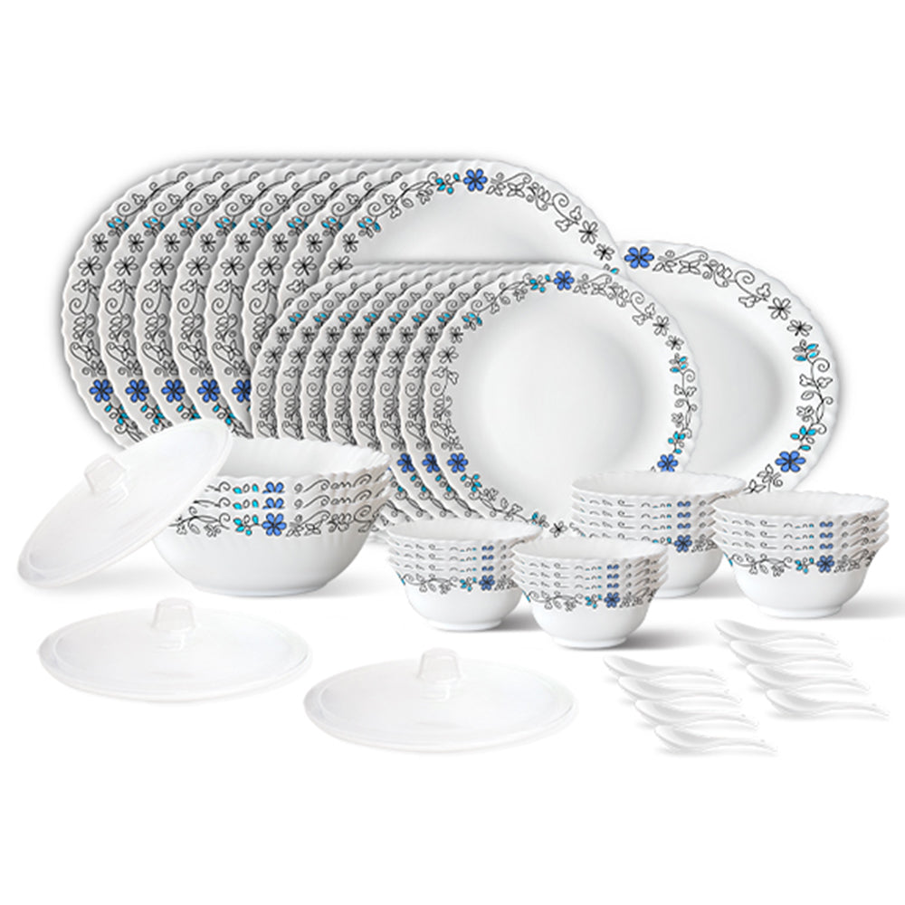 Larah by Borosil, Blue Iris Dinner Set 44 pc Set: Serves 8