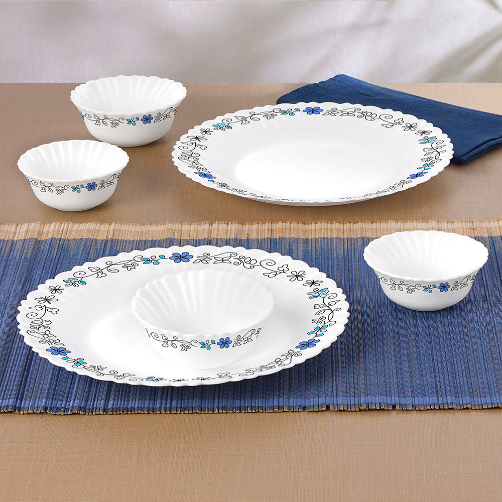Larah by Borosil, Blue Iris Dinner Set 44 pc Set: Serves 8