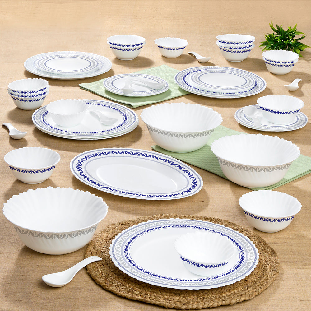 Larah by Borosil Jazzblue Dinner Set 44 pc Set: Serves 8