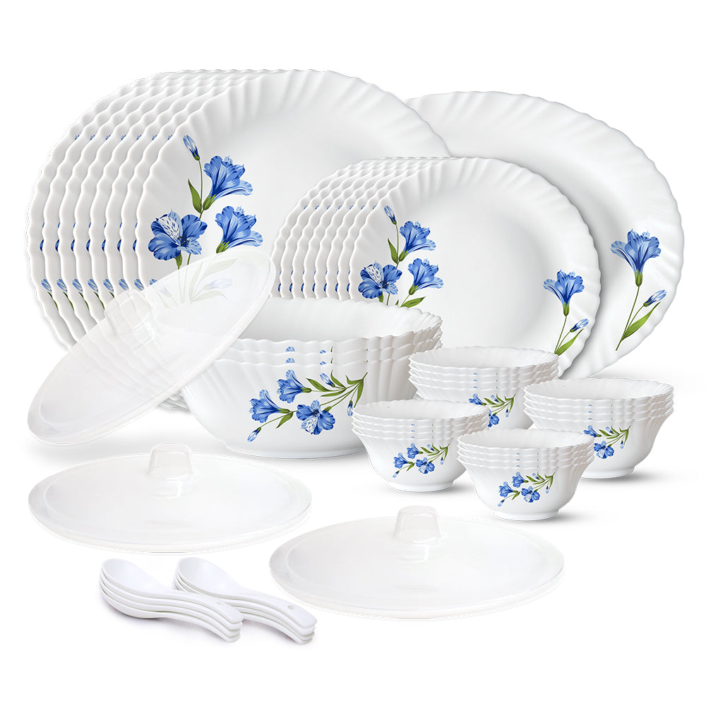 Larah by Borosil, Marina Blue Dinner Set 44 pc Set: Serves 8