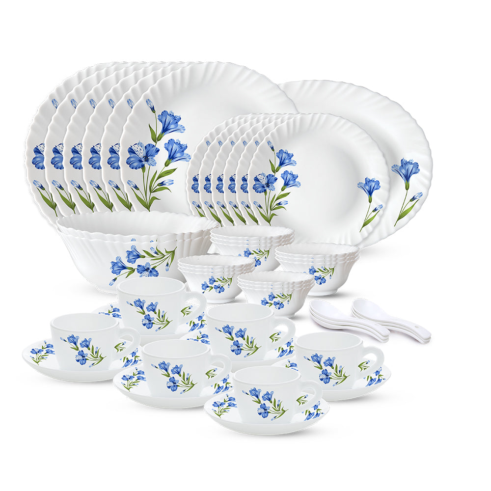 Larah by Borosil, Marina Blue Dinner Set 45 pc Set: Serves 6