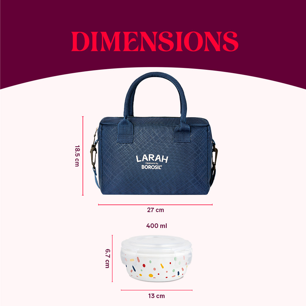 Larah by Borosil Aria Lunchbox, Set of 4, Blue, 400ml