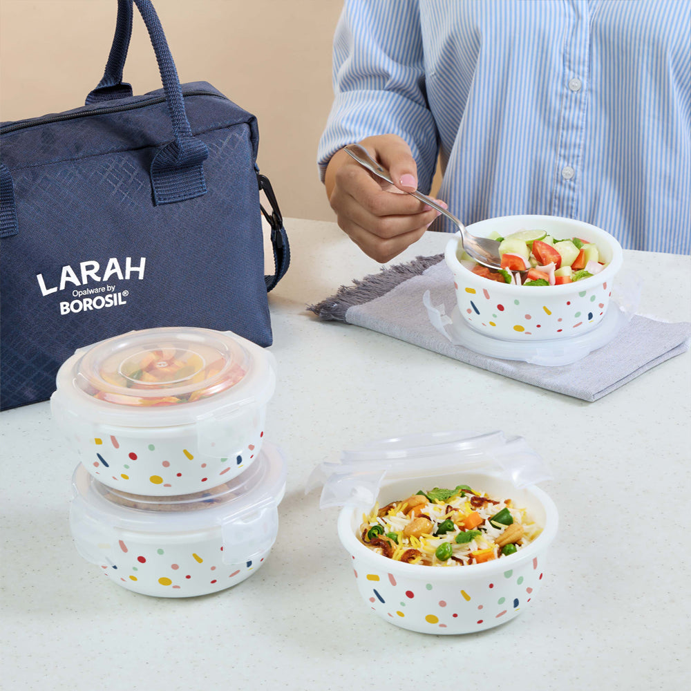 Larah by Borosil Aria Lunchbox, Set of 4, Blue, 400ml