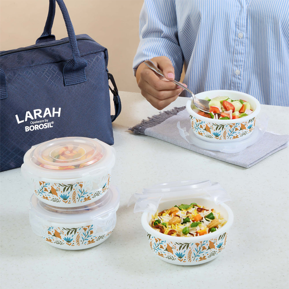 Larah by Borosil Ziva Sky Lunchbox, Set of 4, Blue, 400ml