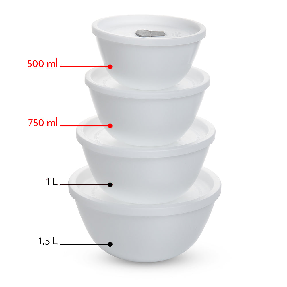 Larah by Borosil Snow Mixing Bowl w Lid, Set of 2, 750ml + 500ml
