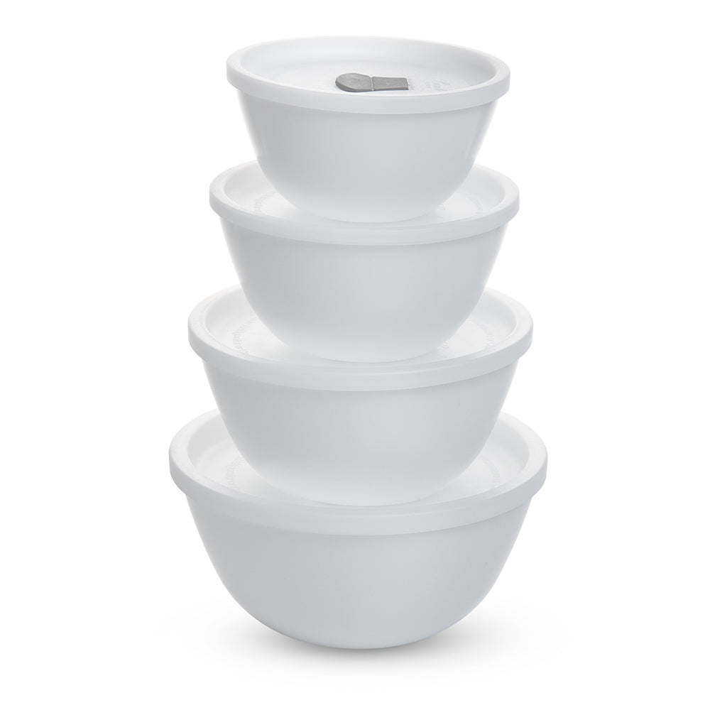 Larah by Borosil Snow Mixing Bowl w Lid, Set of 2, 1L + 750ml