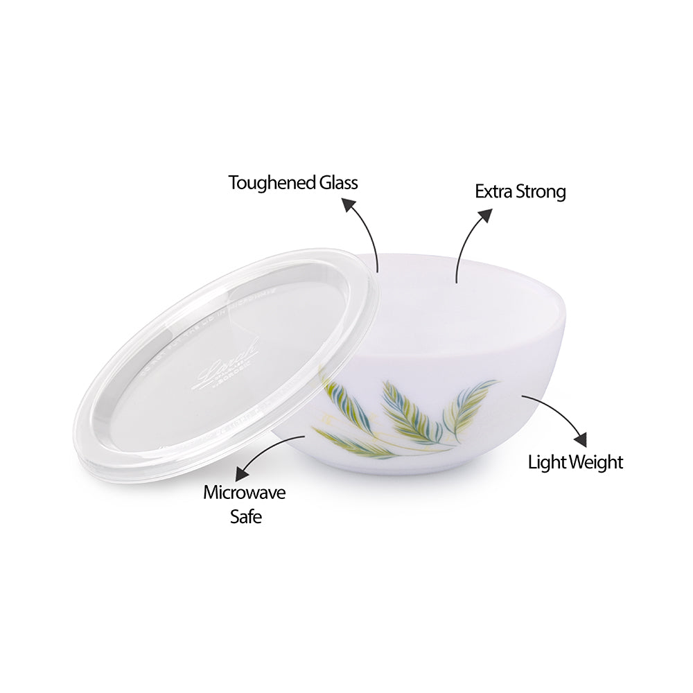 Larah by Borosil Breeze Snack Bowl with Cover 4 pc Set + 4 Lids