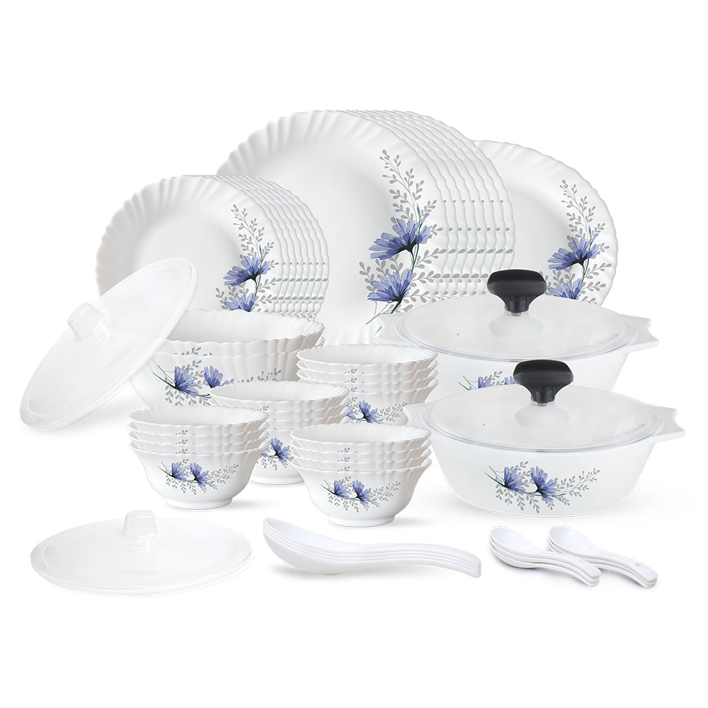 Larah by Borosil, Bellflower Dinner Set 53 pc Set: Serves 8