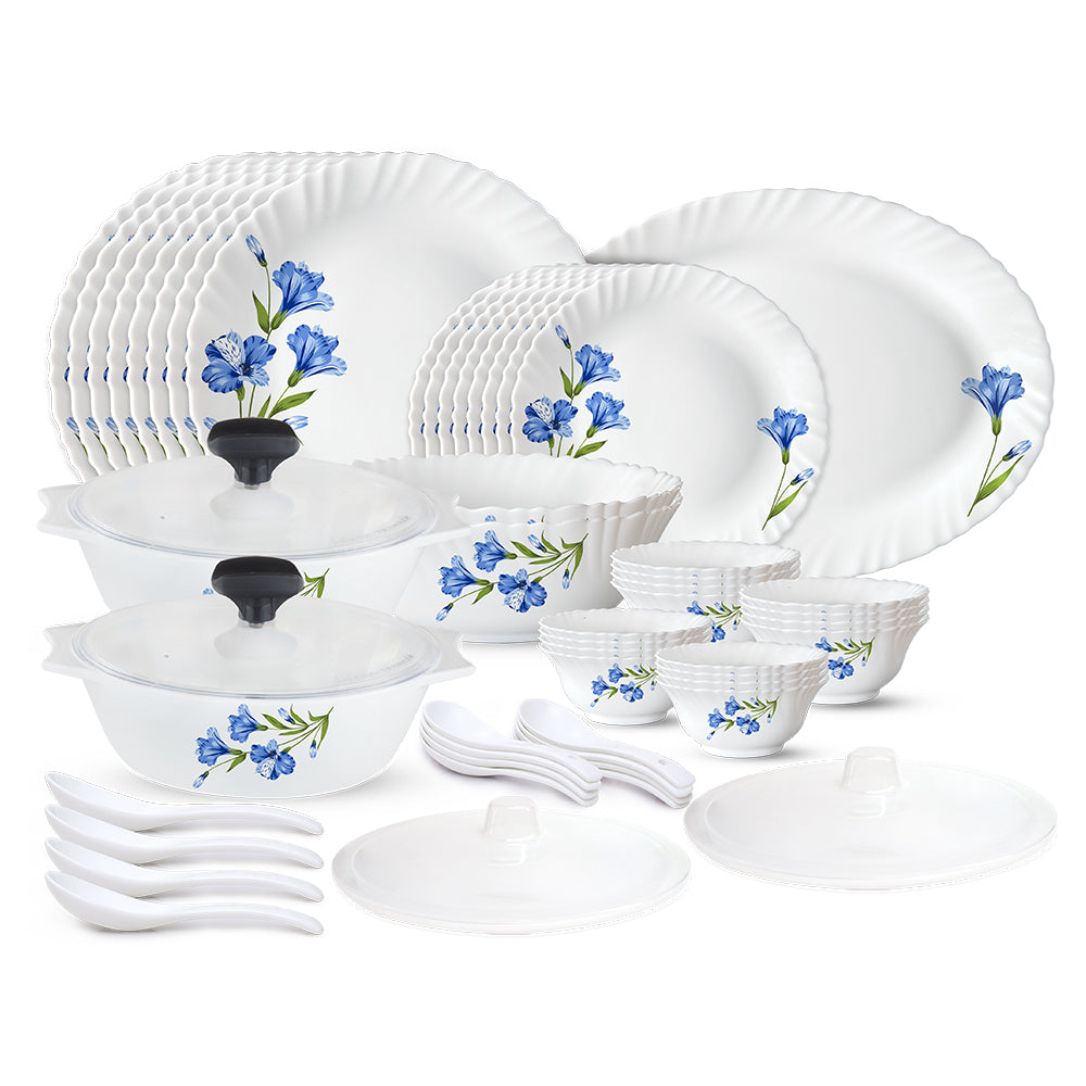 Larah by Borosil, Marina Blue Dinner Set 53 pc Set: Serves 8
