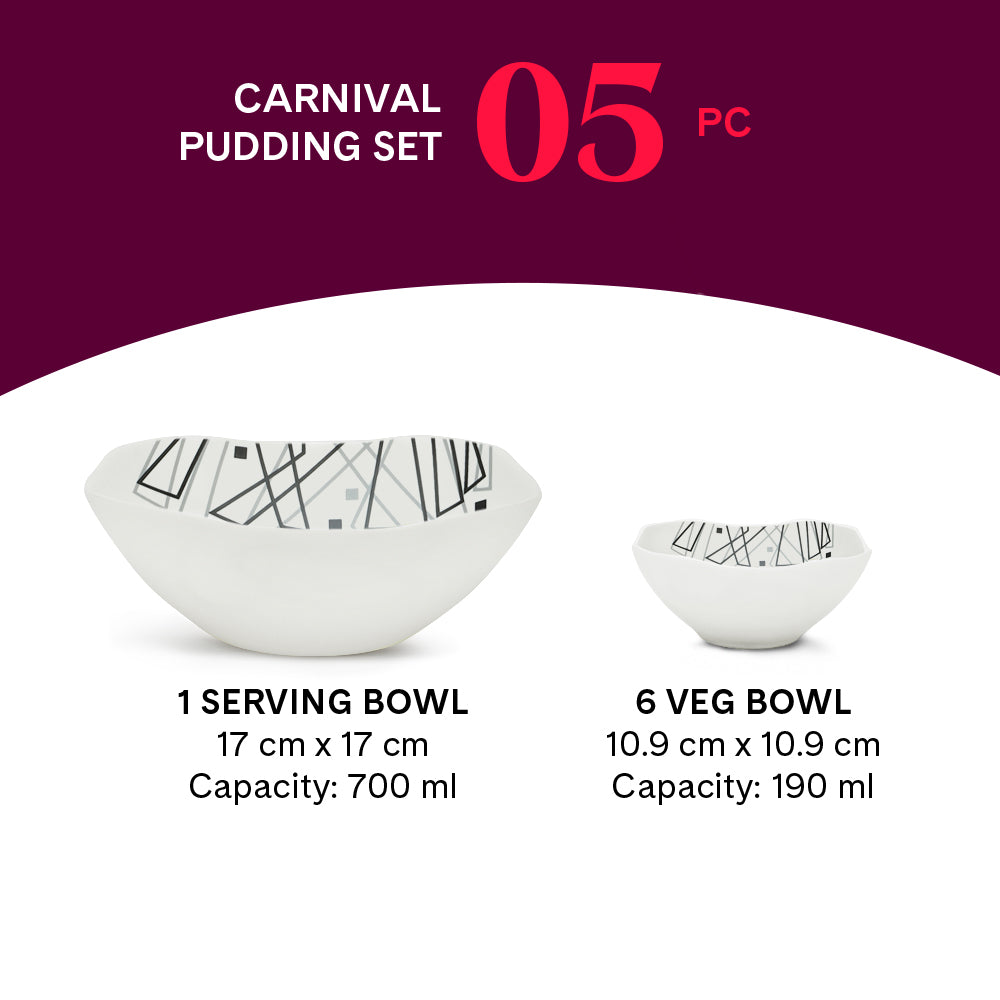 Larah by Borosil Carnival Pudding Set 5 pc Set (Square)