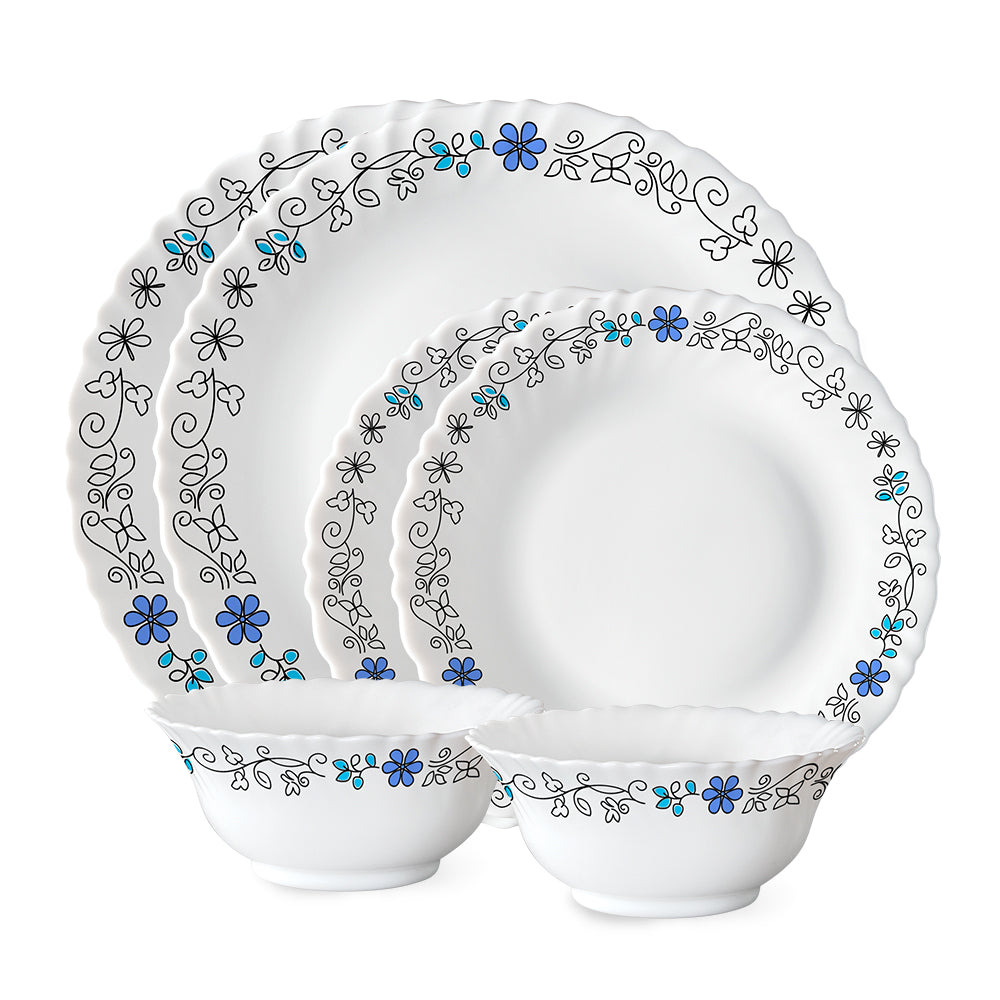 Larah by Borosil, Blue Iris Dinner Set 6 pc Set: Serves 2