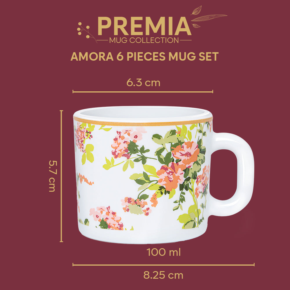 Larah By Borosil Amora Mug Set, 100 ml 100 ml x 6