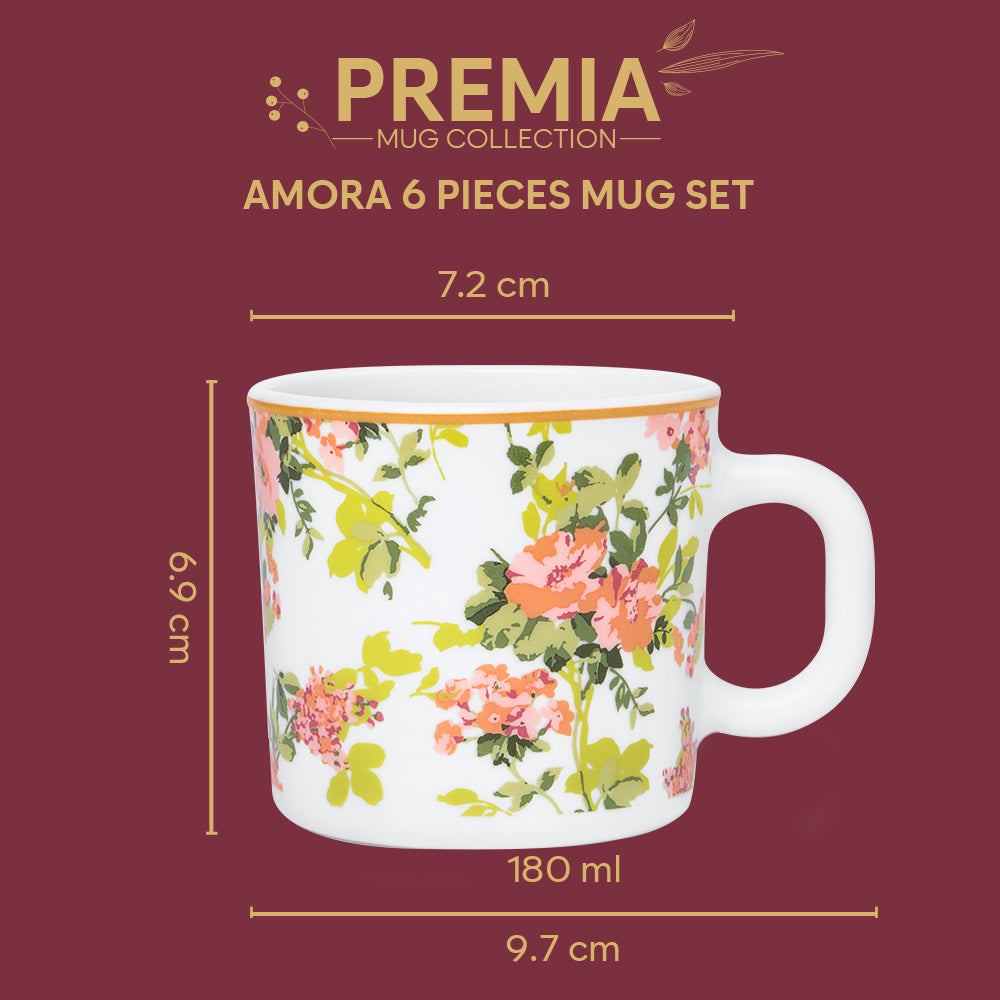 Larah By Borosil Amora Mug Set, 180 ml 180 ml x 6