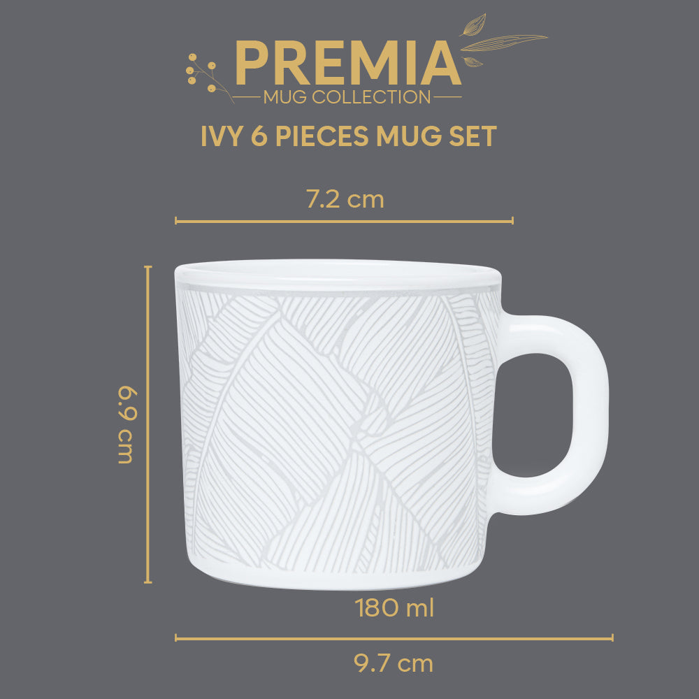 Larah By Borosil Ivy Mug Set, 180 ml 180 ml x 6