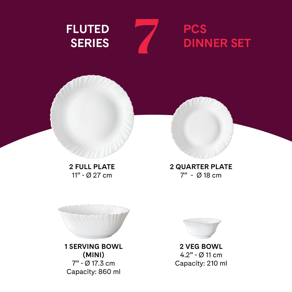 Larah by Borosil, Minerva Dinner Set 7 pc Set: Serves 2