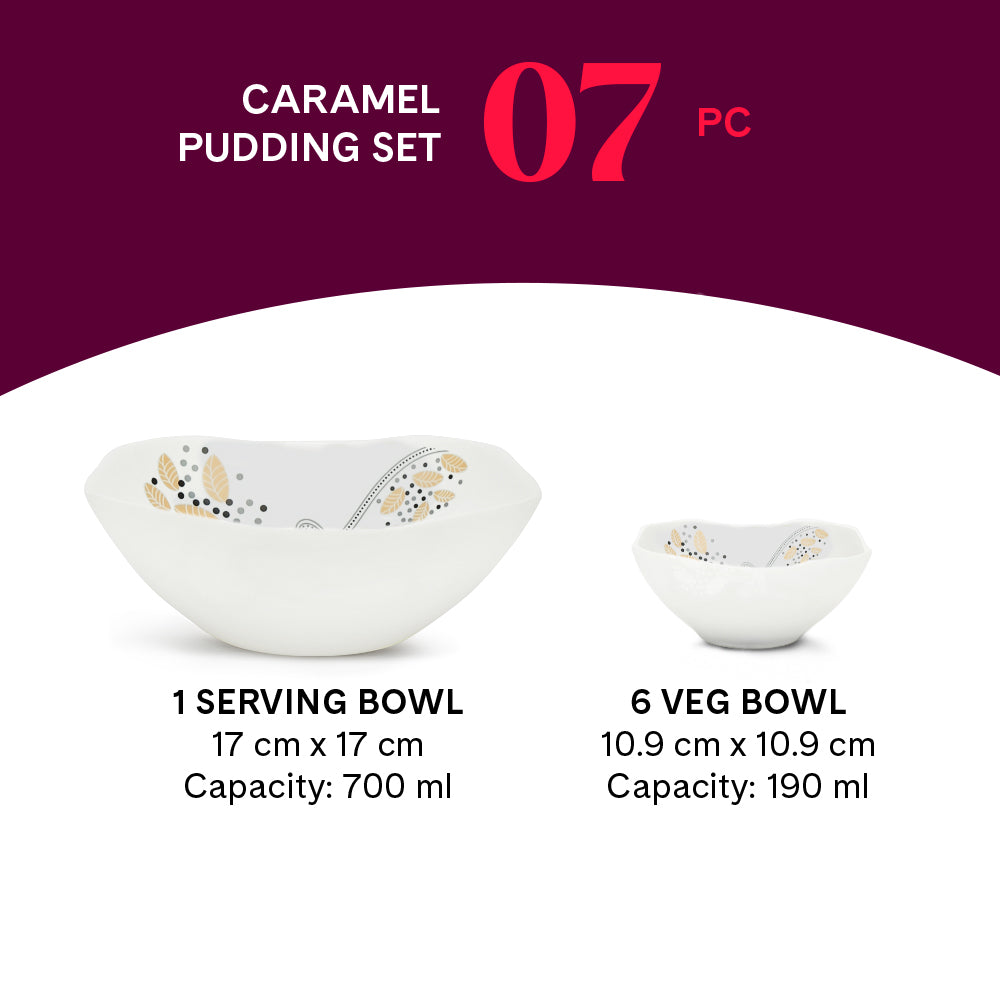 Larah by Borosil Caramel Pudding Set 7 pc Set (Square)