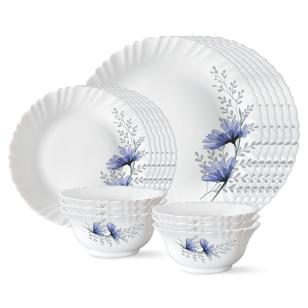 Larah by Borosil, Bellflower Dinner Set 18 pc Set: Serves 6