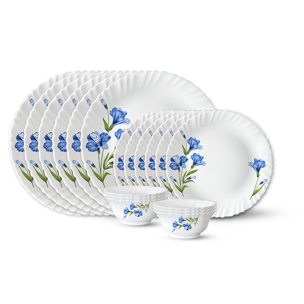 Larah by Borosil, Marina Blue Dinner Set 18 pc Set: Serves 6