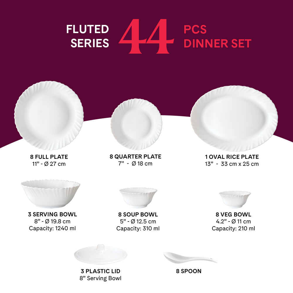 Larah by Borosil, Minerva Dinner Set 44 pc Set: Serves 8 (Option 2)