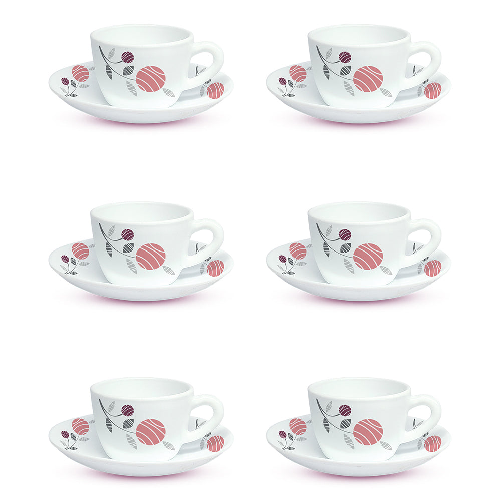 Larah By Borosil Dahlia Cup n Saucer Set 140 ml x 12