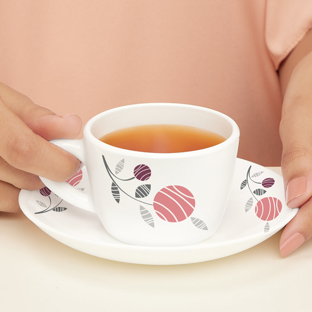 Larah By Borosil Dahlia Cup n Saucer Set 140 ml x 12