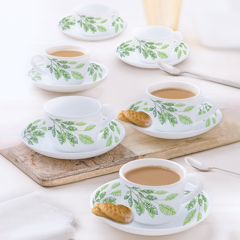 Larah By Borosil Fauna Cup n Saucer Set 140 ml x 12