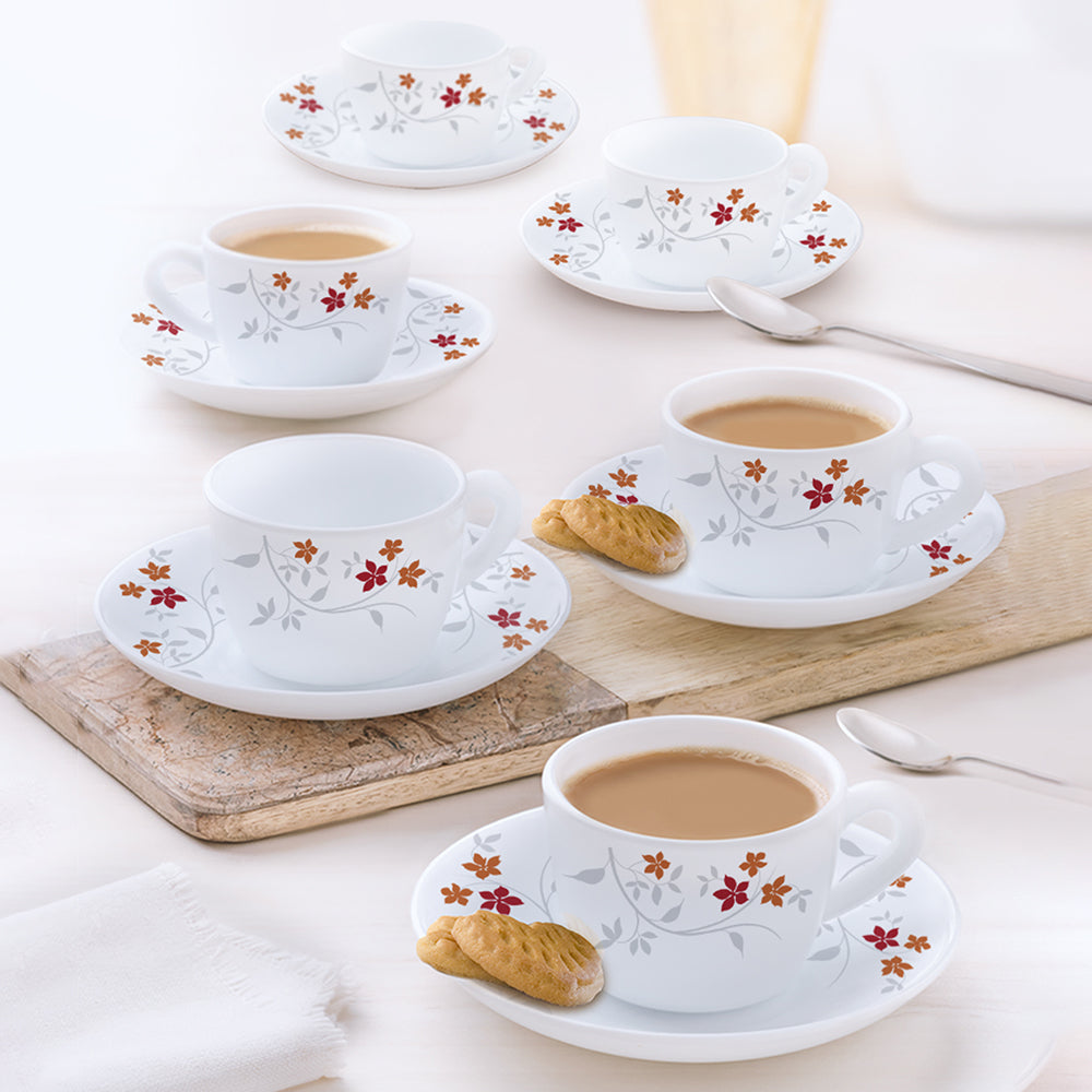 Larah By Borosil Rosalie Cup n Saucer Set 140 ml x 12