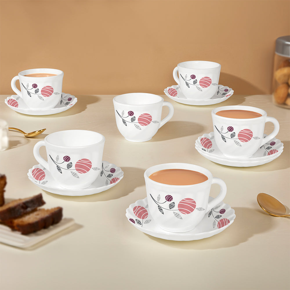 Larah By Borosil Dahlia Cup n Saucer Set 220 ml x 12