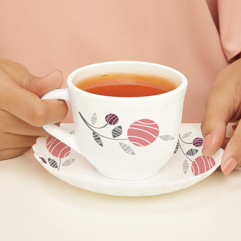Larah By Borosil Dahlia Cup n Saucer Set 220 ml x 12