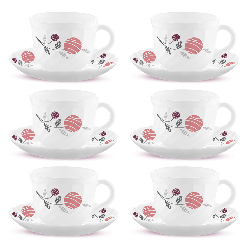 Larah By Borosil Dahlia Cup n Saucer Set 220 ml x 12