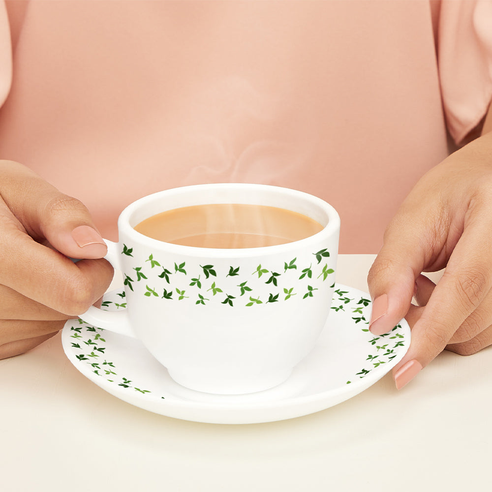 Larah By Borosil Sage Cup n Saucer Set 220 ml x 12