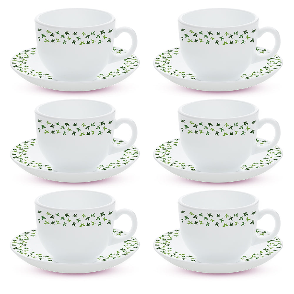 Larah By Borosil Sage Cup n Saucer Set 220 ml x 12