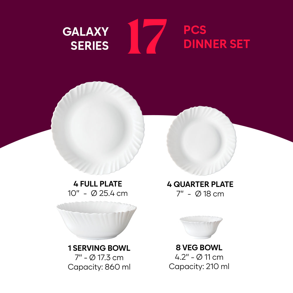 Larah by Borosil, Lush Dinner Set 17 pc Set: Serves 4