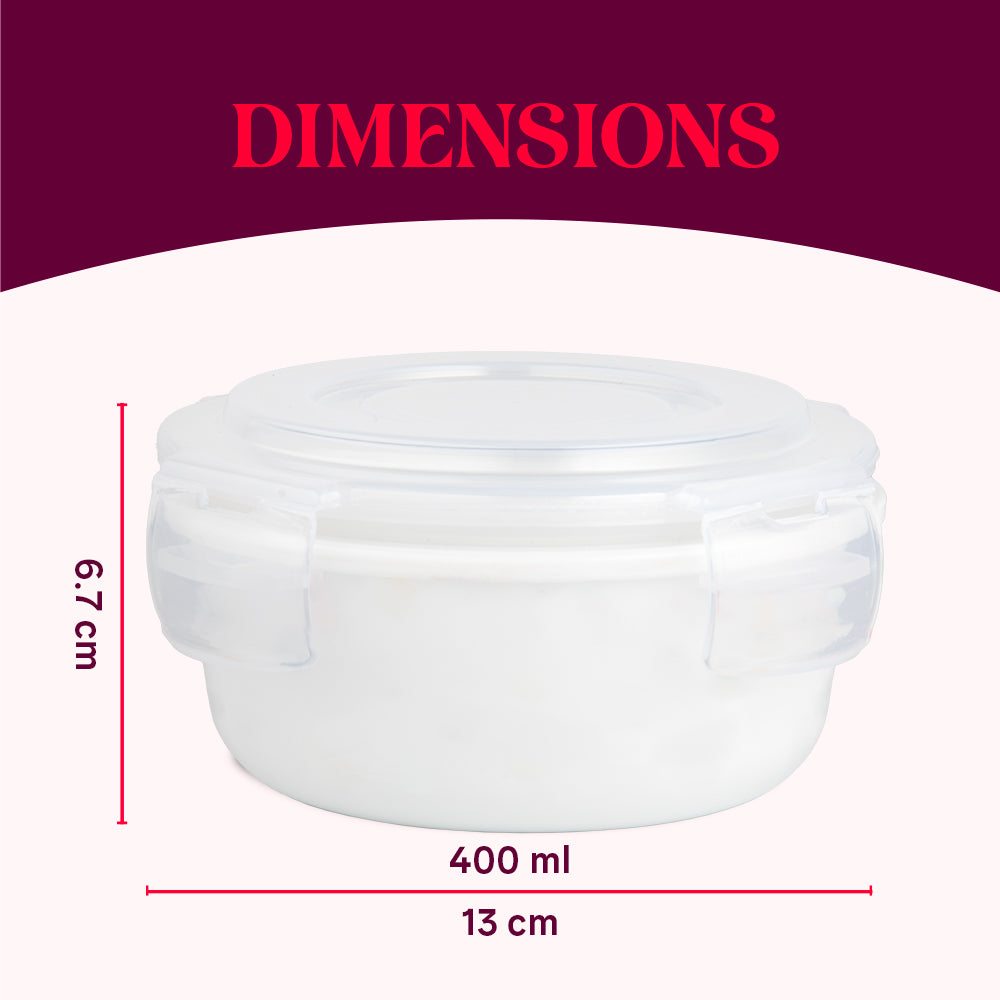 Larah By Borosil White Klip N Store Storage Container 400 ml